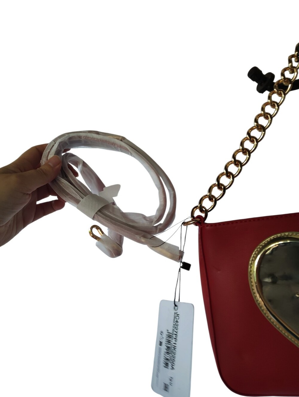 Moschino Red Shoulder Bag with Gold Heart Plaque - Picture 8 of 9